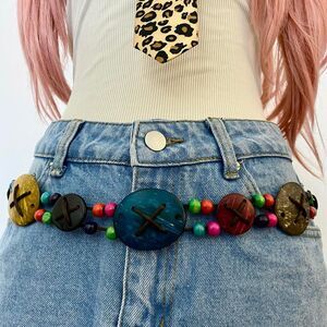 Multicolor Boho Coconut Shell Beaded Rope Belt, Fits Up to 56 Inches, X7GA1555